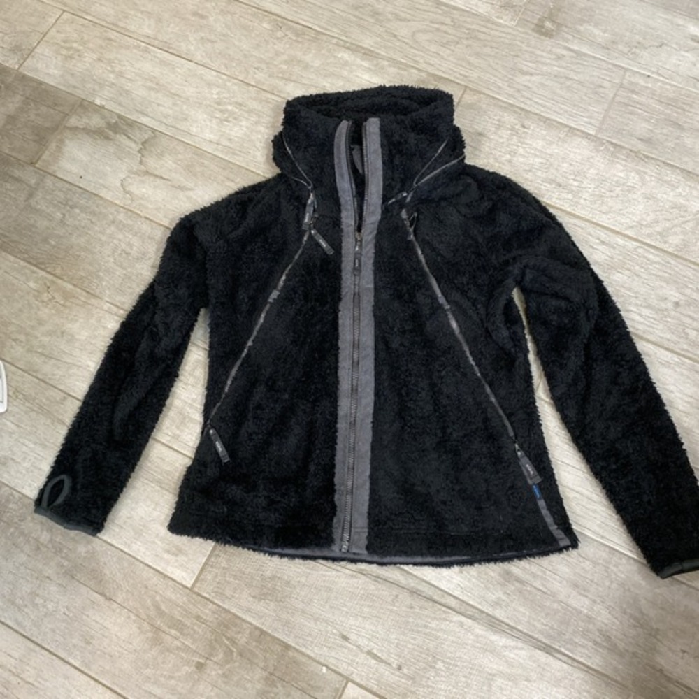 Kuhl Flight Fuzzy Black Hooded Flight Jacket Womens Size Large